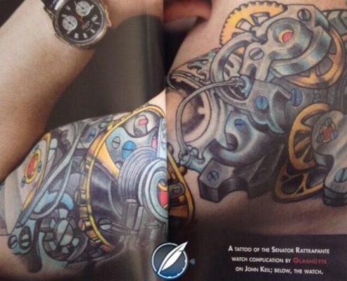 Image of my watch tattoo, which was once featured in a magazine