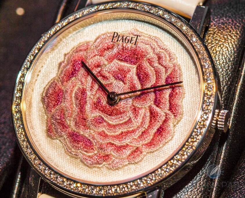 Embroiderd silk flower dial by Sylvie Deschamps for Piaget