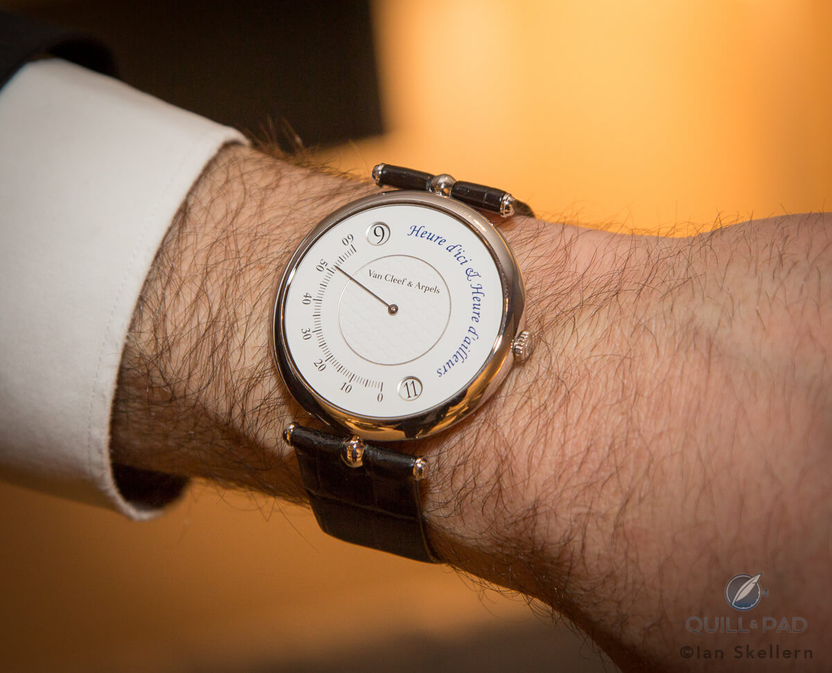 Van Cleef & Arples Heure d'ici & Heure d'ailleurs (Time here and Time elsewhere) on the wrist of Denis Giguet