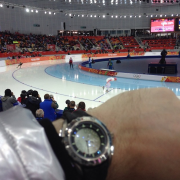 Robert-Jan Broer, founder of Fratello Watches, live in Sochi at the 3000m speed skating