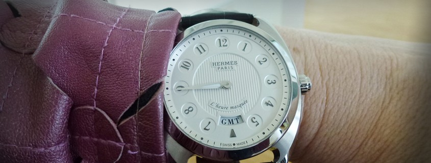 Hermes Dressage L'heure masquée (time veiled) on the wrist