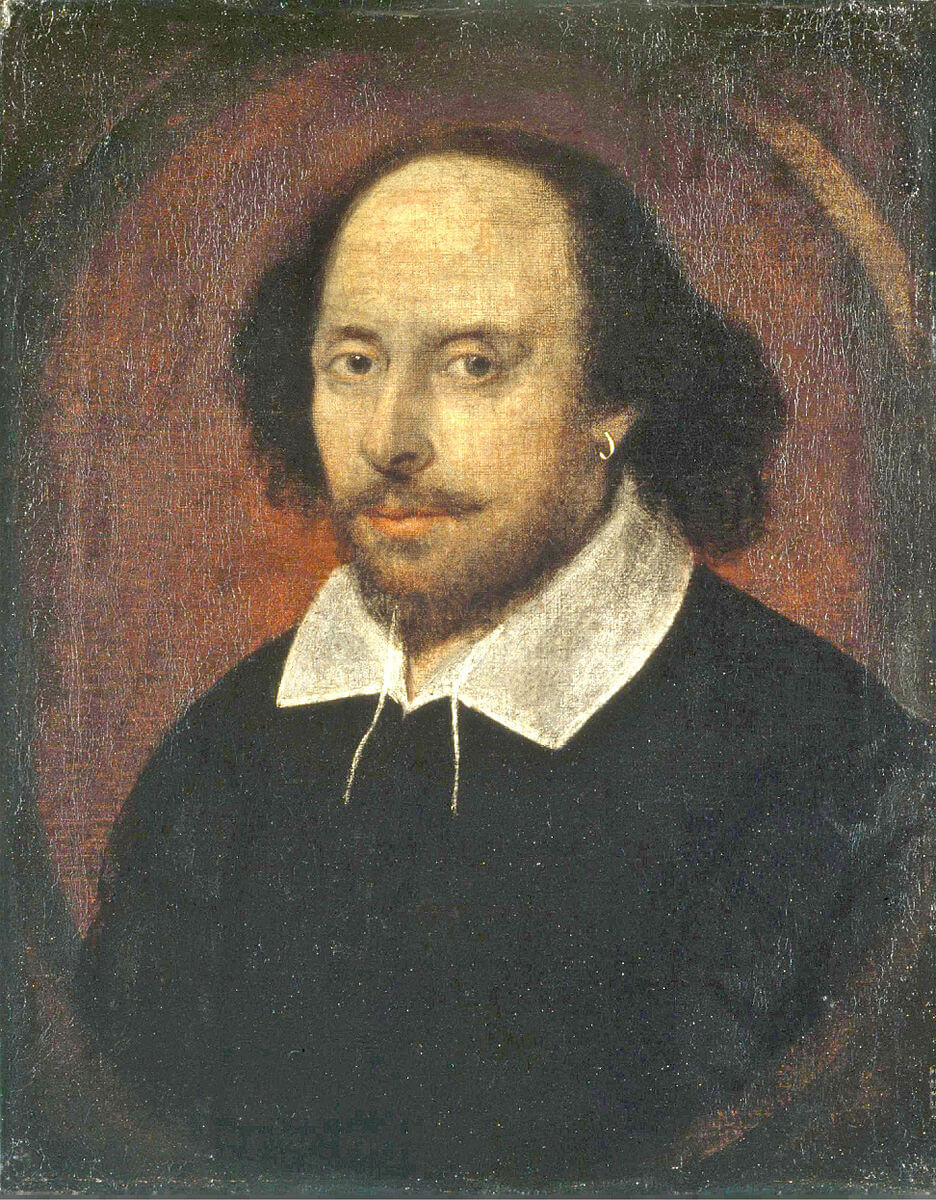The Chandos portrait of William Shakespeare. Artist and authenticity unconfirmed. National Portrait Gallery, London.