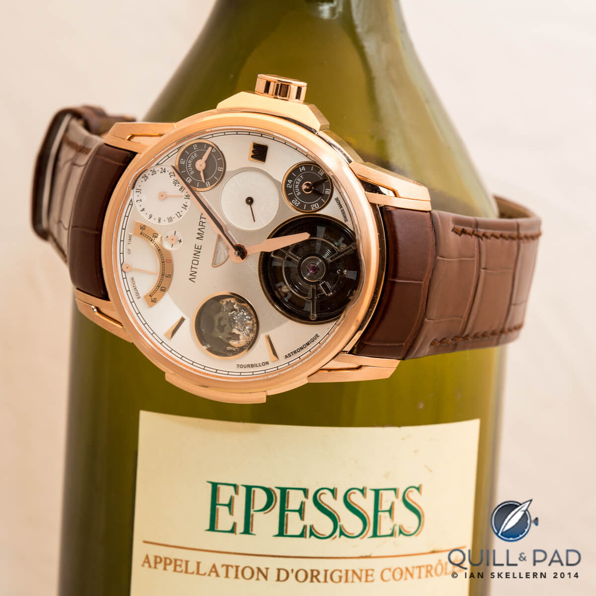 Antoine Martin Tourbillon Perpetual Calendar and a bottle of white wine from the Epesses region of Switzerland (near Lausanne)