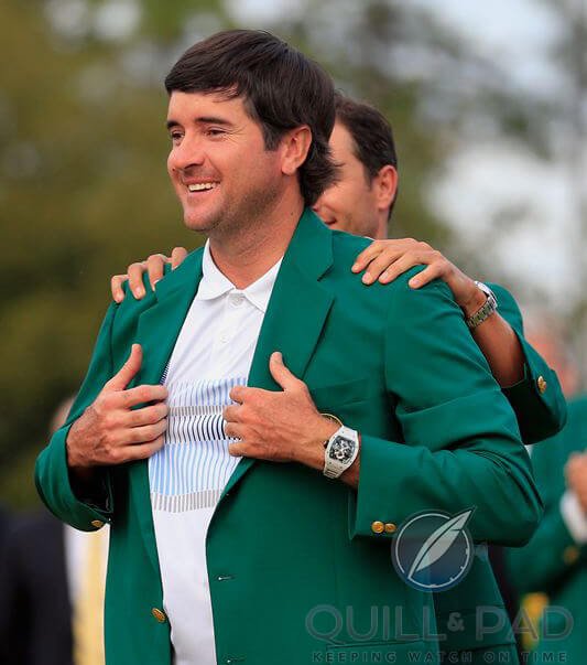 Bubba Watson donning the champion's green jacket (and wearing his Richard Mille) after winning the US Open