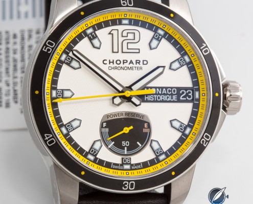 Chopard Monaco Historique with bright yellow chapter ring