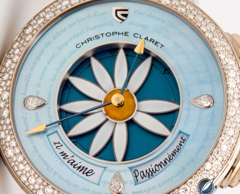 White petals, blue dial and sparkling diamonds on the Christophe Claret Margot
