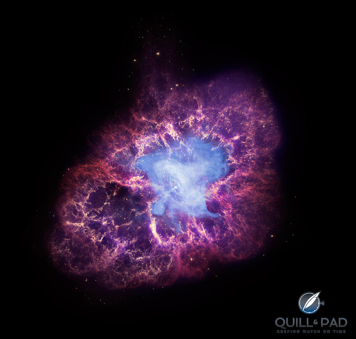 The Crab Nebula is the remnant of a massive star that ended its life in a supernova explosion. It has a rapidly rotating neutron star, or pulsar, at its core.