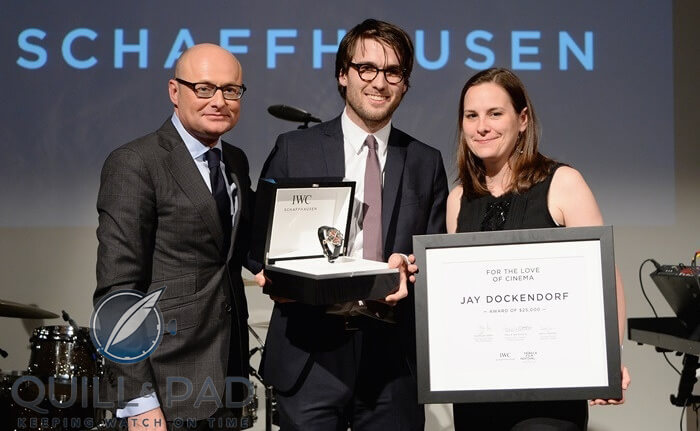 Jay Dockendorf receiving the 2014 IWC Filmmaker Award at the Tribeca Film Festival
