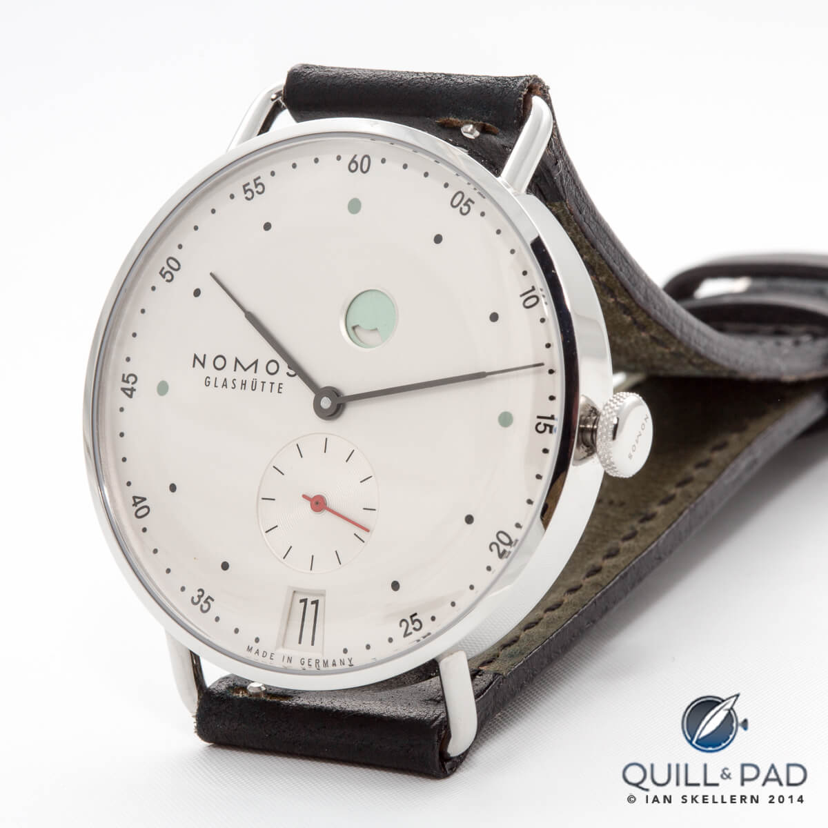 Nomos Metro featuring in-house movement with in-house Swing System escapement