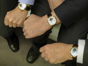 Triple-wrist shot of A. Lange & Sohne Tourbillon Pour le Merite