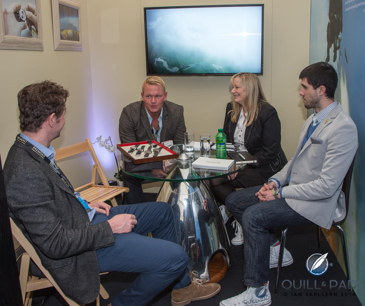 L-R at Bremont: Nick English (co-founder Bremont), Michael Pearson (Bremont Nth America), Elizabeth Doerr, and Joshua Munchow