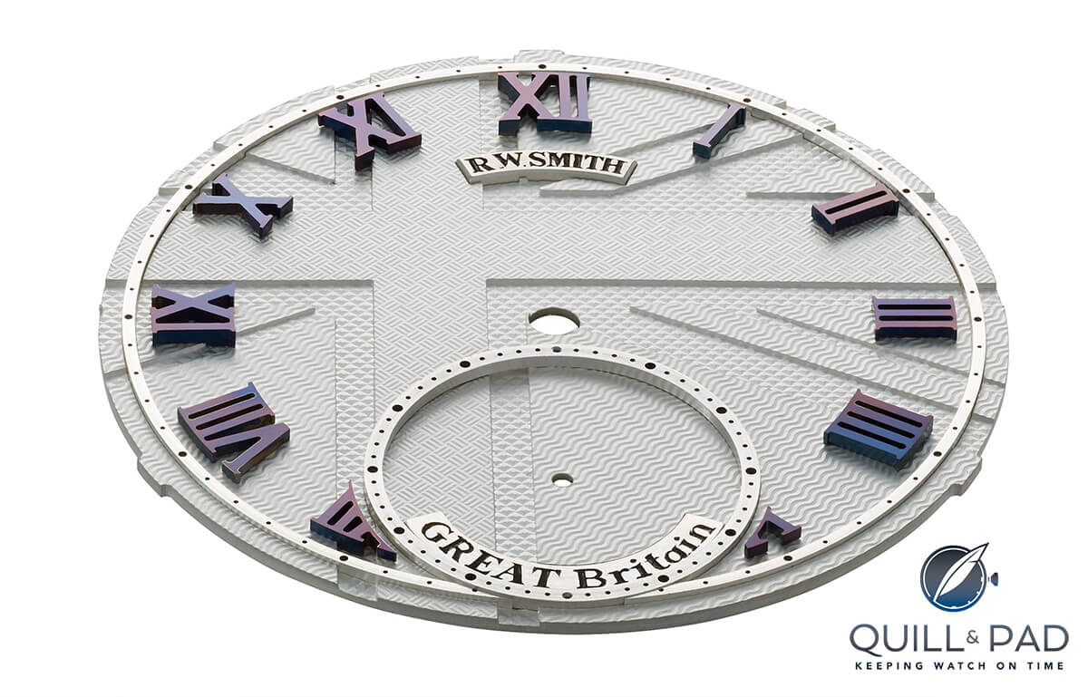 The richly guilloched dial of the Roger W. Smith GREAT Britain watch