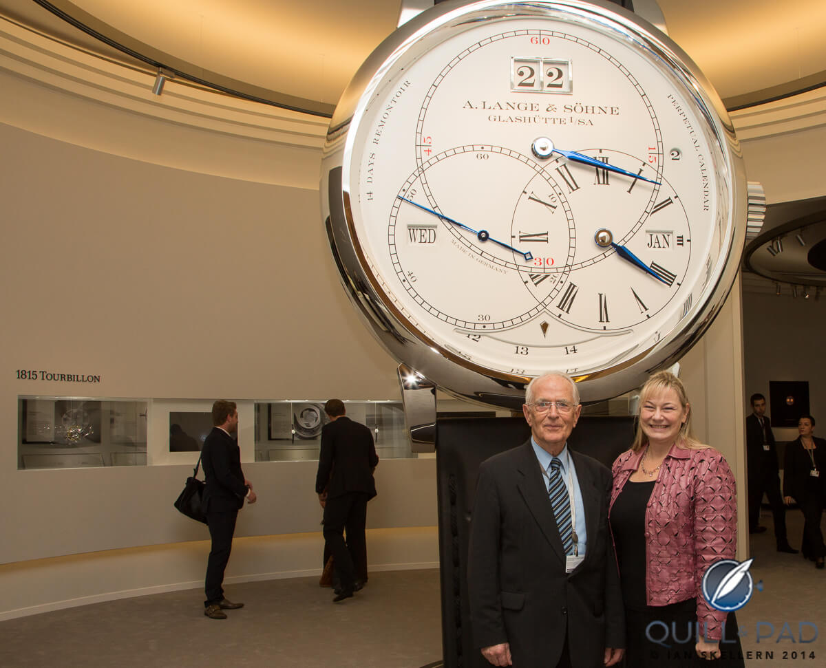 Author Elizabeth Doerr with Walter Lange at the A. Lange & Söhne stand at the 2014 SIHH