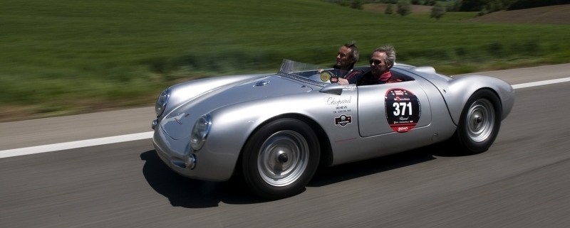 Porsche 550RS driven by Friedrich Scheufele and Jacky Ickx in the 2010 Mille Miglia. Image courtesy V12GT.com
