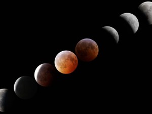 Phases of a total eclipse as the earth's shadow passes over the moon