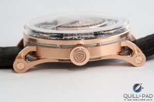 Side on view of the case of the MCT Sequential Two S200 in red gold
