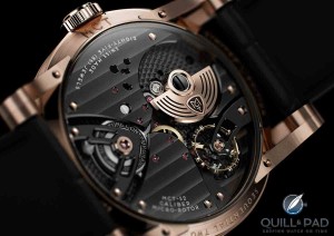 Gold microrotor visible on the back of the MCT Sequential Two S200 in red gold