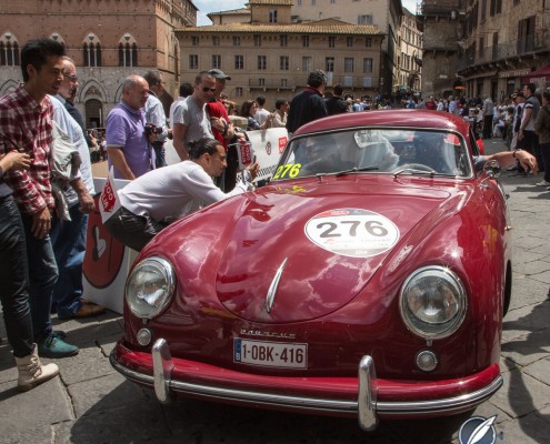 The Roland Iten Porsche 356 at a time check in Siena during the 2014 Mille Miglia
