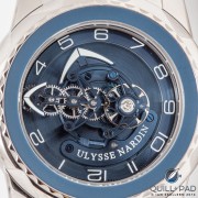 Close up of the dial of the Ulysse Nardin Freak Blue Cruiser