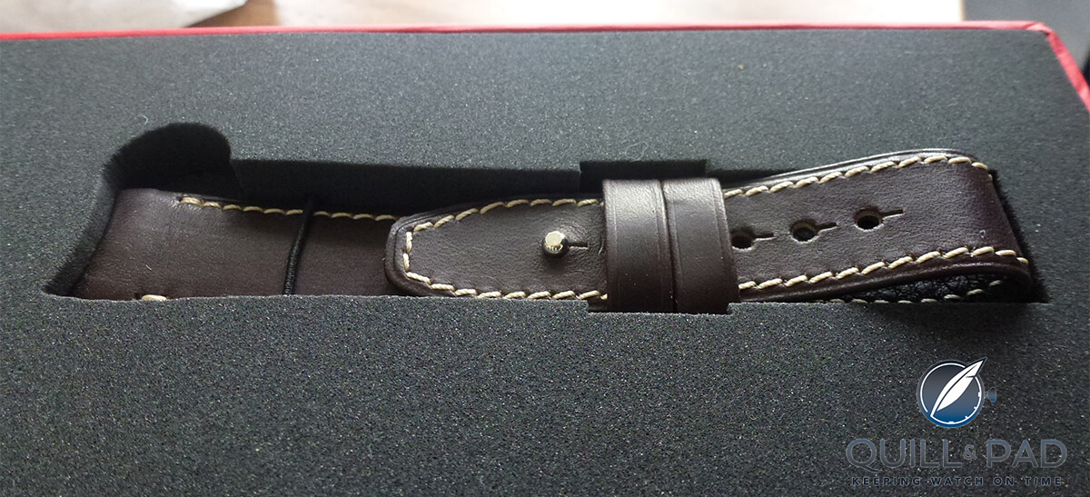 Strap of Valbray watch inspired by Leica camera strap. Image courtesy Olga Corsini