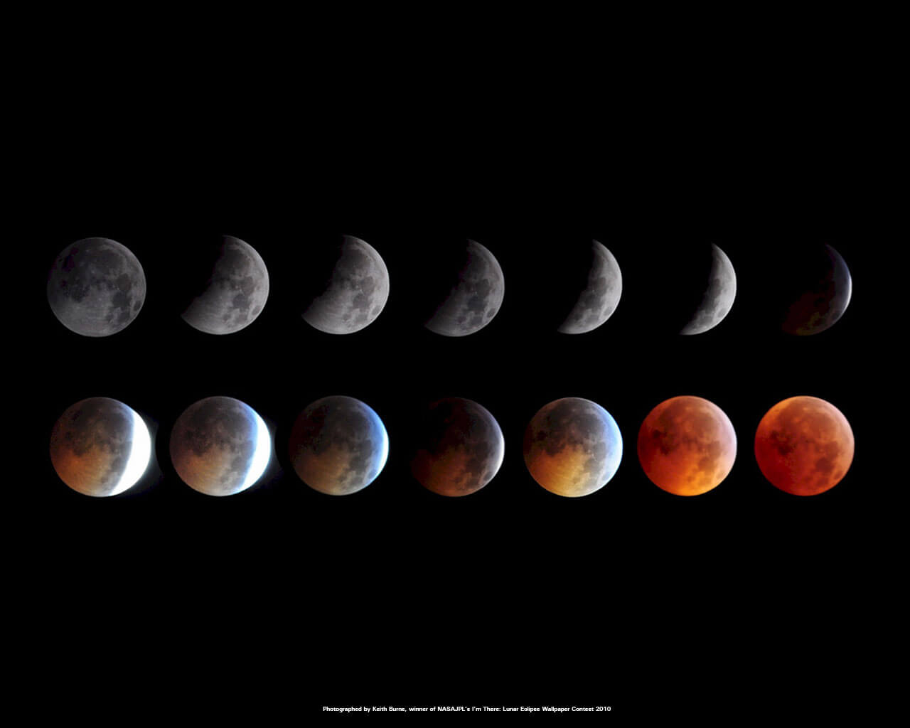 Phases of a lunar eclipse as the earth casts its shadow over the moon. Photo courtesy Keith Burns 