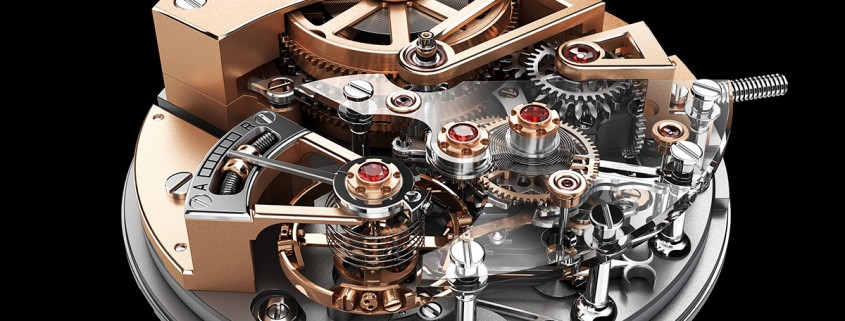 Movement of the Christophe-Claret Maestoso. Note the with distinctive cylindrical balance spring.