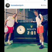 Tomas Berdych and Rolex court clock via Instagram