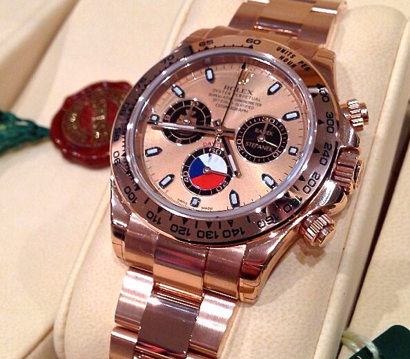 Rose gold Rolex Daytona with custom Czech flag that Berdych treated himself to after leading the Czech team to victory in the 2012 Davis Cup