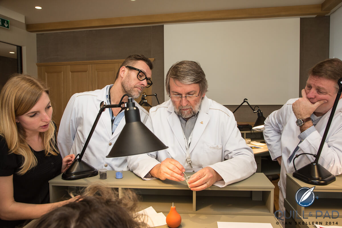 Miklos Merczel showing how it's done at the Jaeger-LeCoultre enameling clinic