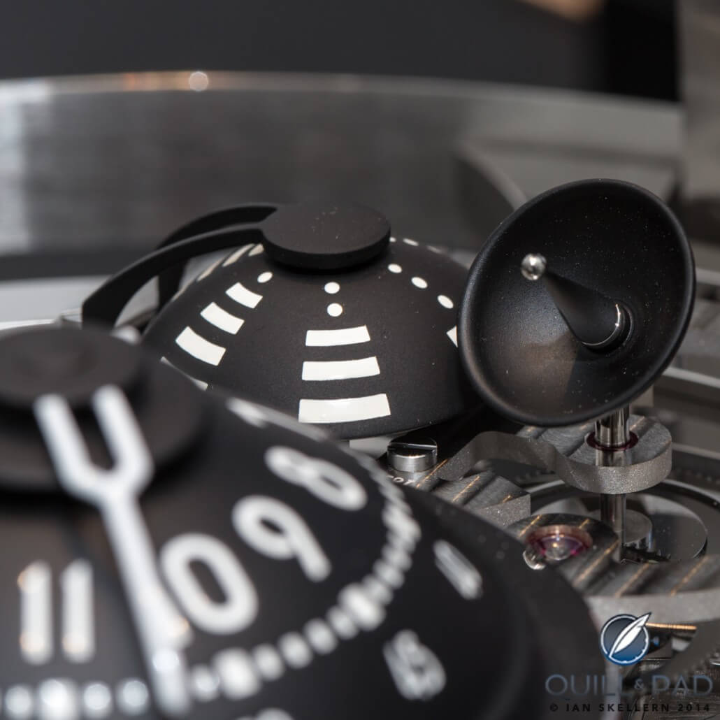 The satellite dish rotates with the indication dome on the MB&F Starfleet Machine for L'Epée