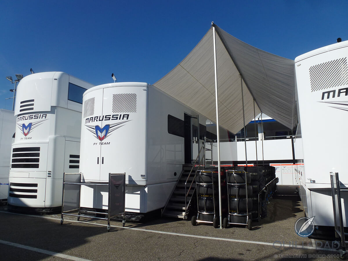 The F1 Team Marussia motor home base at Hockenheim, Germany