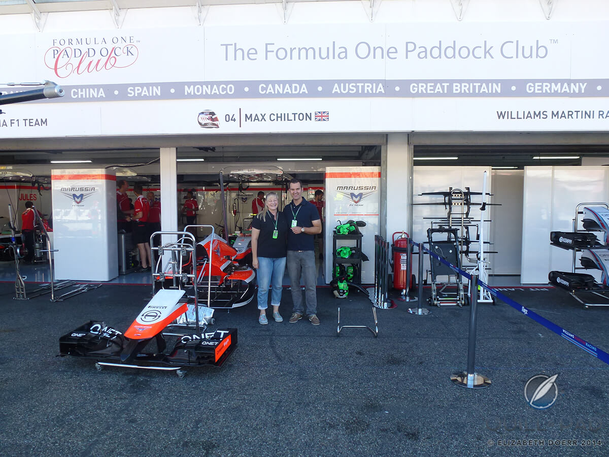 Your author with Claude Greisler (Armin Strom’s head of technology) at the Marussia F1 team garage at Hockenheim, Germany