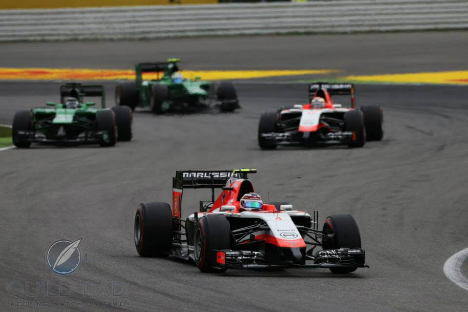 Team Marussia's Max Chilton (front) ahead of Jules Bianchi in the 2014 Hockenheim Formula 1 race