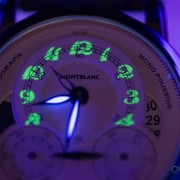 Lume shot of the Montblanc Homage to Nicolas Rieussec monopusher chronograph