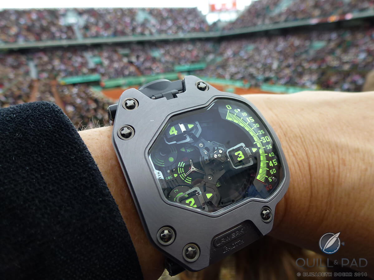 The Ur-110 TTH on your author's wrist at the 2014 French Open tennis championship at Roland Garros