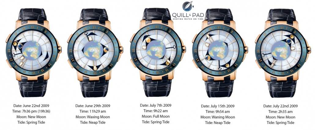 How the indications for the sun, moon and tides change on the Ulysse Nardin Moonstruck