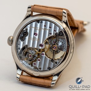 The beautifully finished Laurent Ferrier caliber FBN229.01 with solid gold micro-rotor and silicon double direct impulse escapement