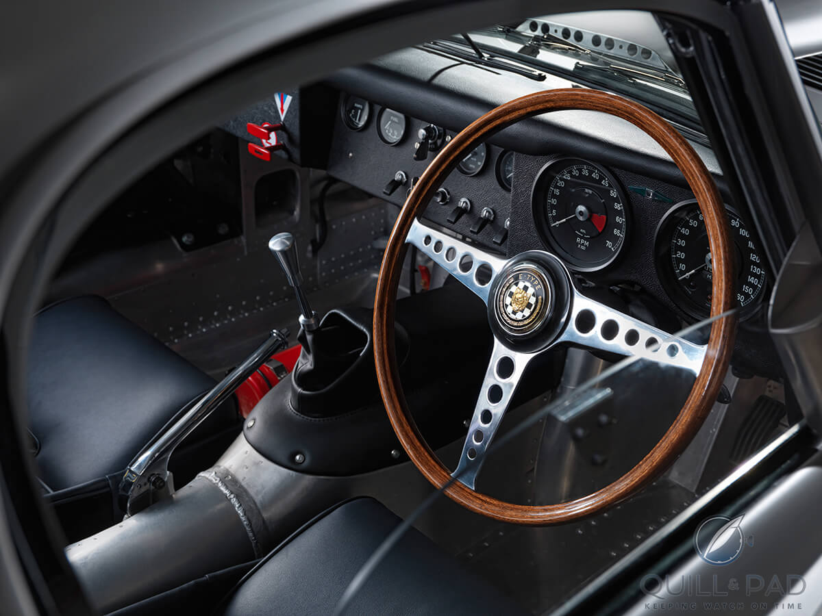 The dash and interior of the 2014 Jaguar E-Type Lightweight remain faithful to the original models