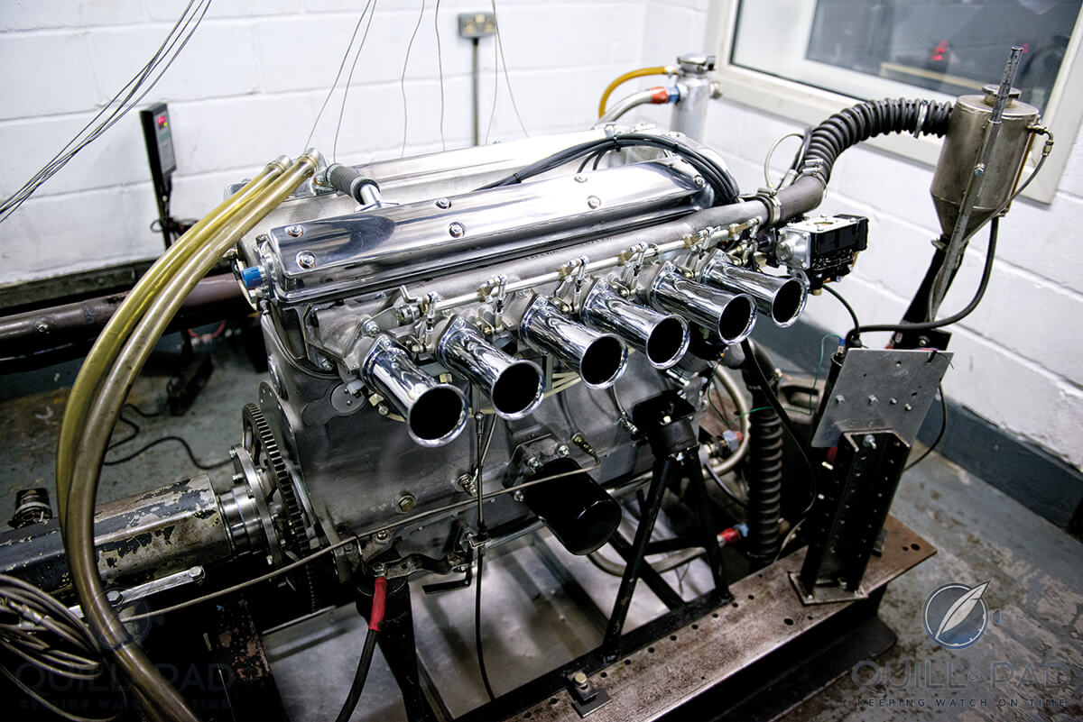 Engine of the 2014 Jaguar E-Type Lightweight: Straight-six 3.8 liter Jaguar XK engine with aluminum block and cylinder head, developing 300+ horsepower and 280 lb/ft of torque at 4,500 rpm
