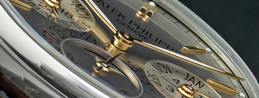 A close up look at the dial of the Patek Philippe Advanced Research Reference 5550P Perpetual Calendar