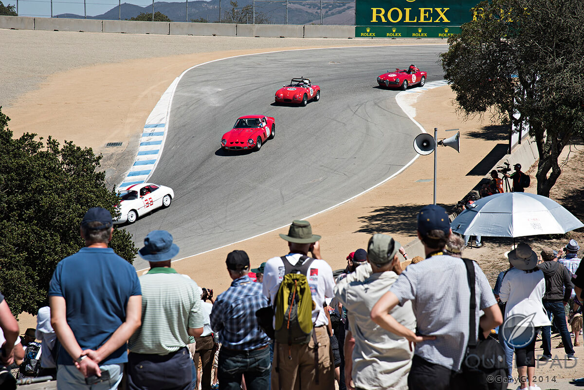Down the corkscrew, $35 million Ferrari GTO at center
