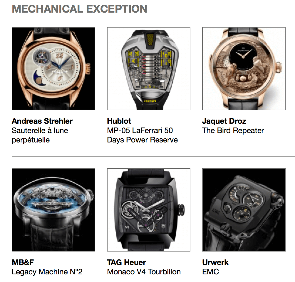 Pre-selected Mechanical Exception watches in the 2014 Grand Prix 