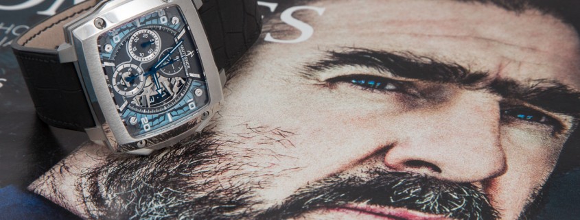 The Hautlence Invictus Morphos resting on a cover image of its designer, Eric Cantona