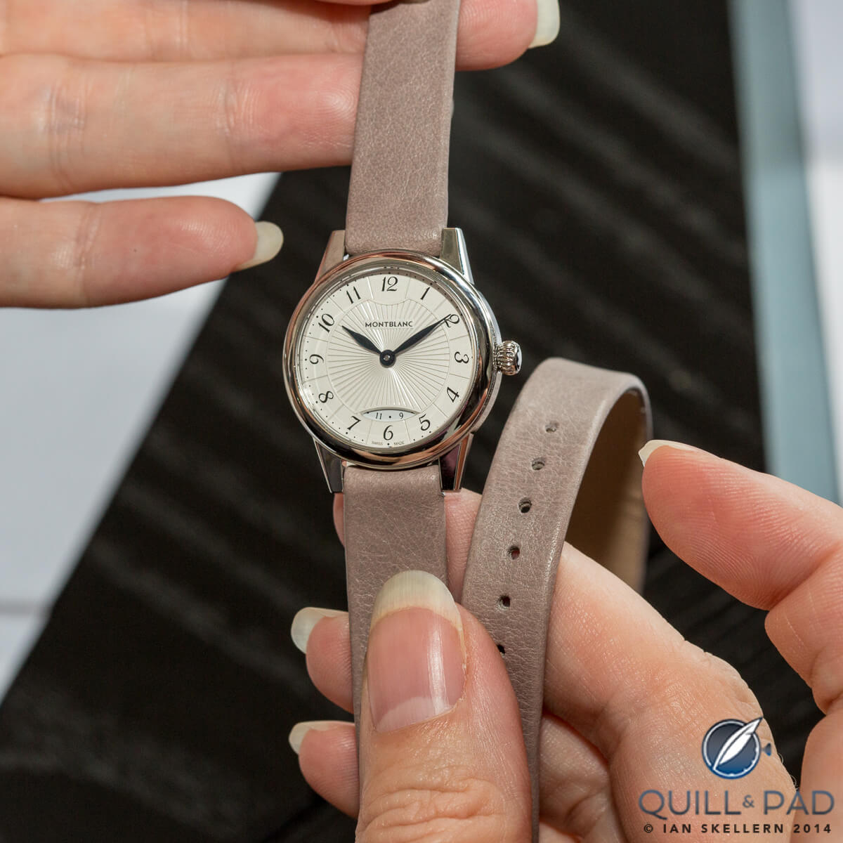 The Montblanc Bohème Date on a Montblanc double-wrap leather strap