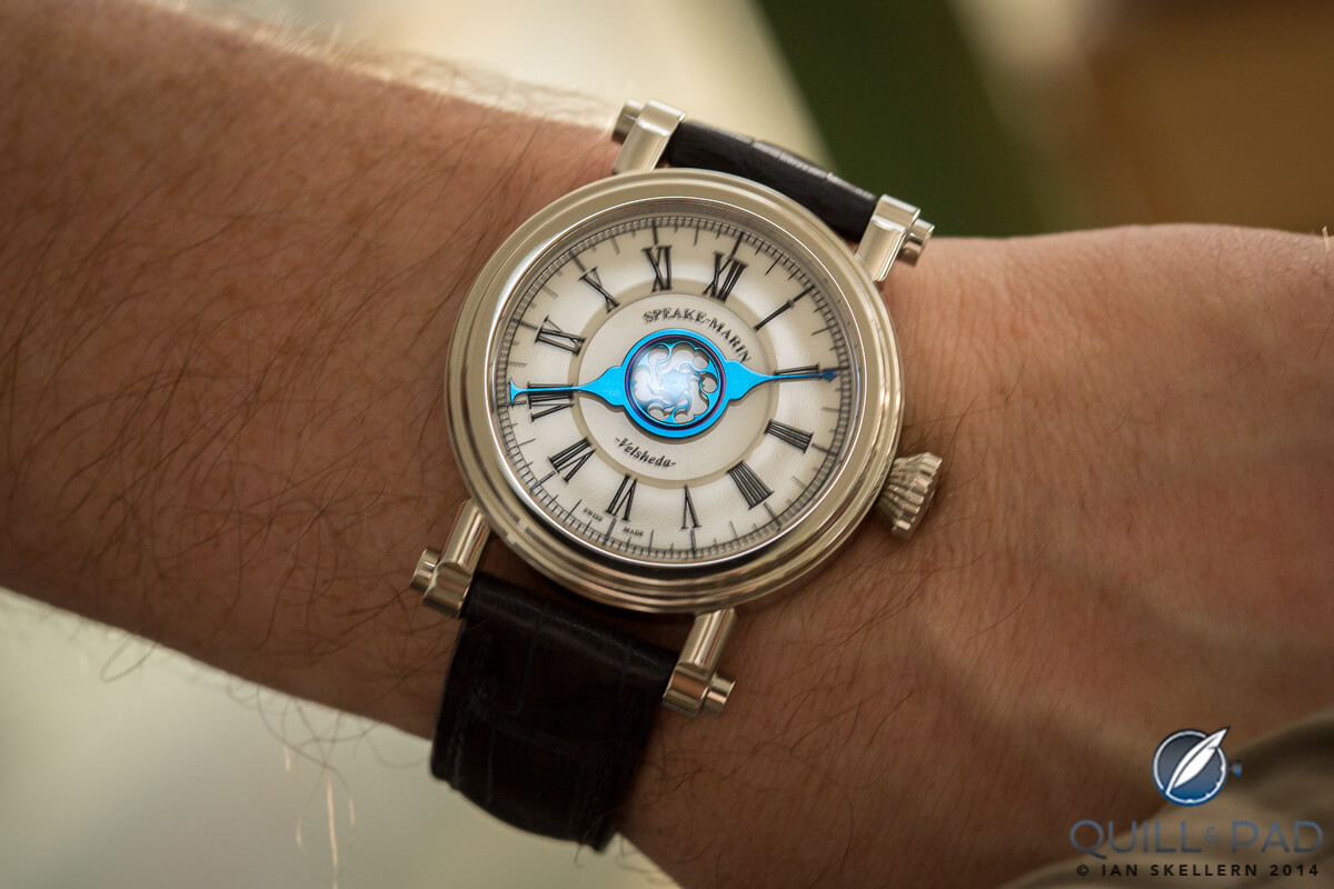 When the light hits the blued hand of the Speake-Marin Velsheda at the right angle the color really pops!