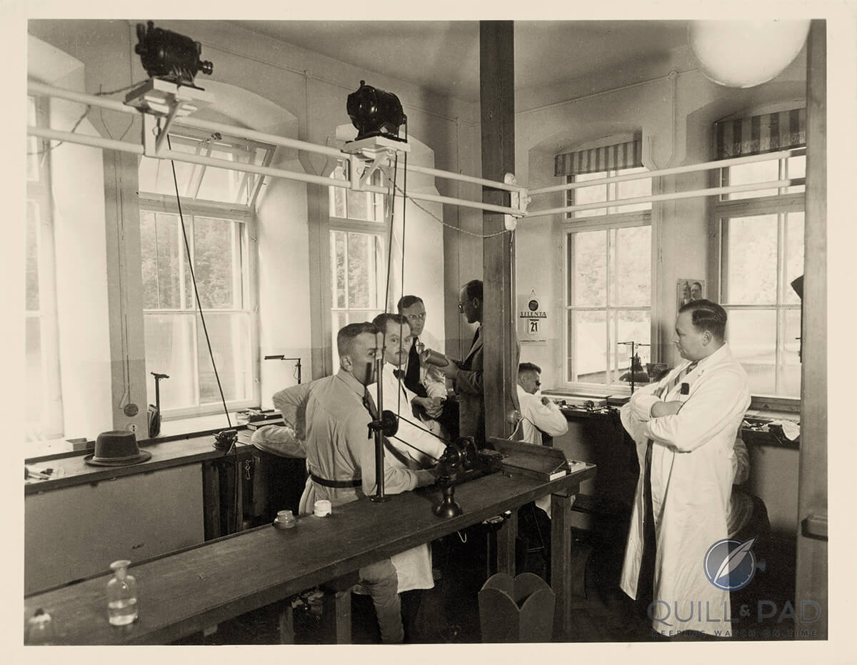 Dr. Kurtz (center with eyeglasses) in Tutima's original Glashütte workshops