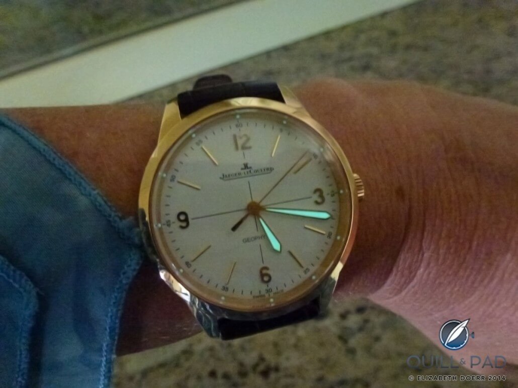 Jaeger-LeCoultre Geophysic 1958 with lume glowing in the early evening