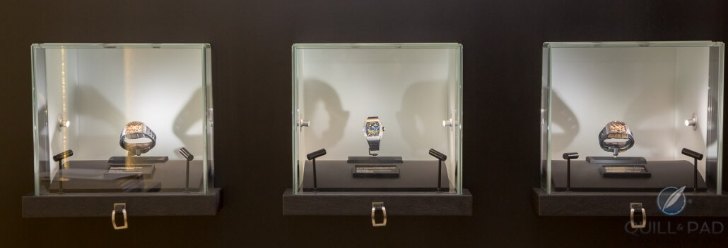 Display cases at the Richard Mille boutique in Mayfair, London