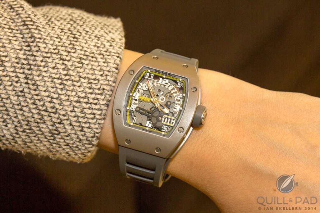The RM 029 All Grey Yellow Flash is available exclusively though Richard Mille boutiques
