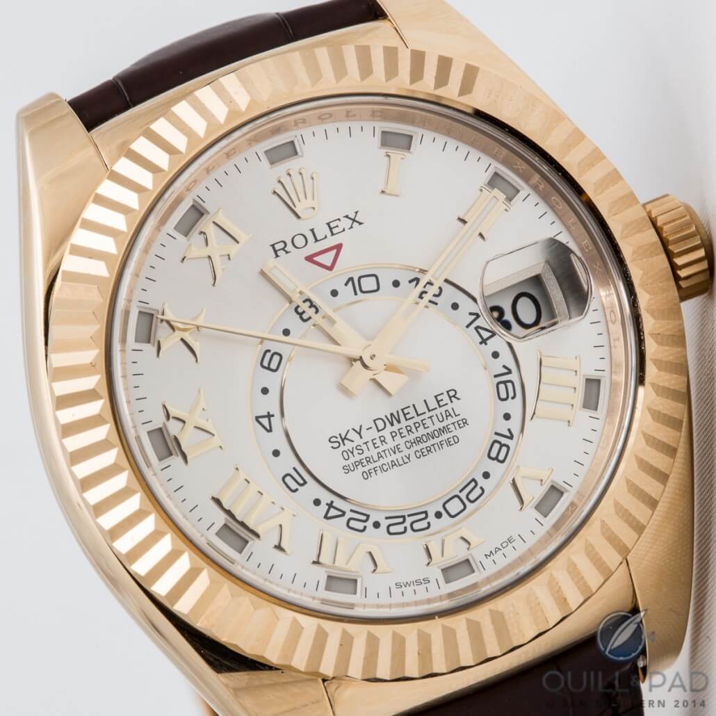 Dial of the Rolex Sky-Dweller in yellow gold